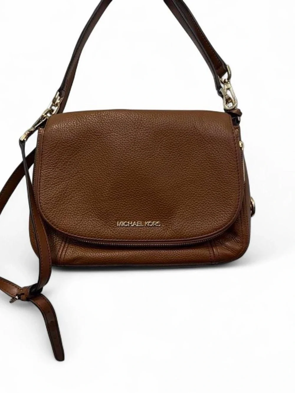 Michael Kors Brown Pebbled Leather Crossbody Bag with Gold Hardware
